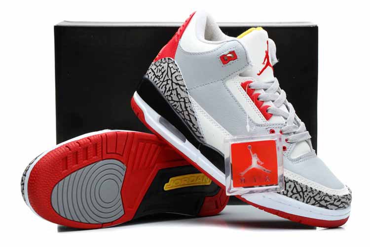 2014 Nike Jordan 3 Retro Shoes White Grey Cement Black Red
