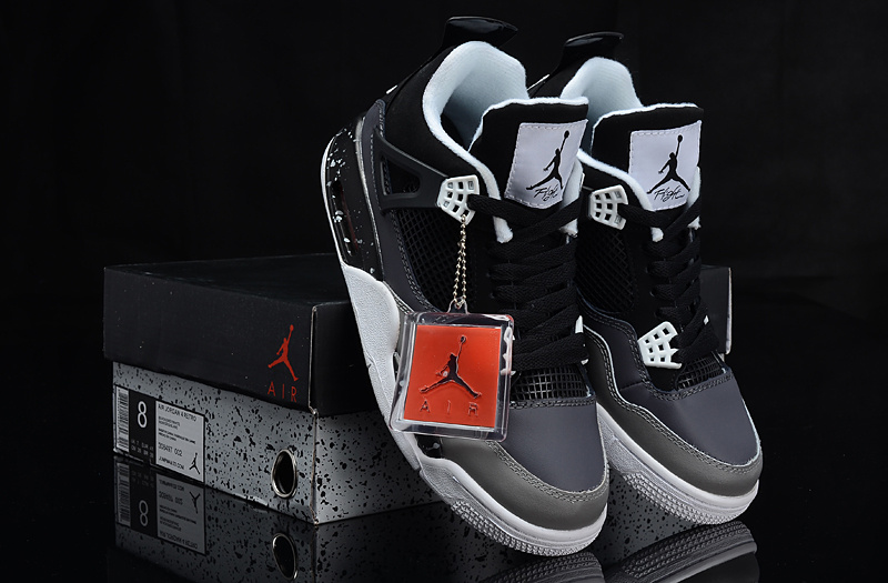 2014 Retro Jordan 4 Oreo Black Grey Shoes