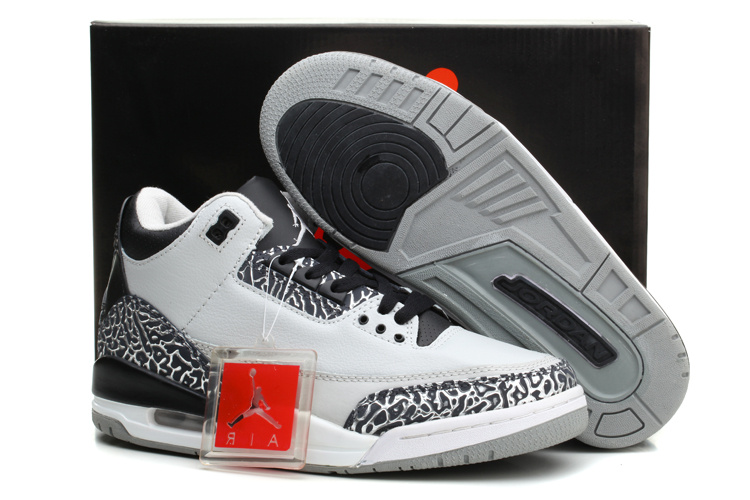 New Nike Jordan 3 Retro Wolf Grey Black Basketball Shoes