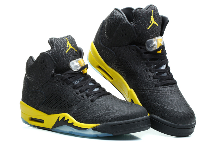 New Nike Air Jordan 5 Retro Burst Crack Black Yellow Basketball Shoes