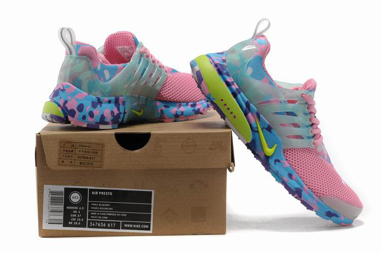 Women Nike Air Presto 1 Camo Pink Blue Yellow Shoes